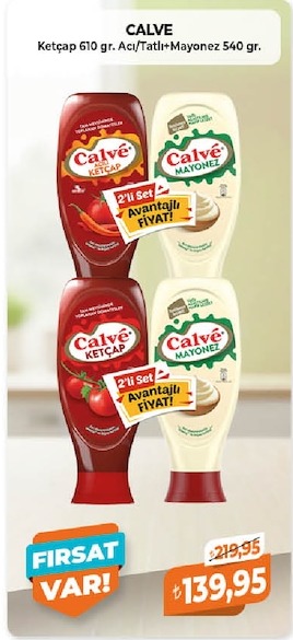Calve Ketçap 610 Gr. Acı/Tatlı+Mayonez 540 Gr.