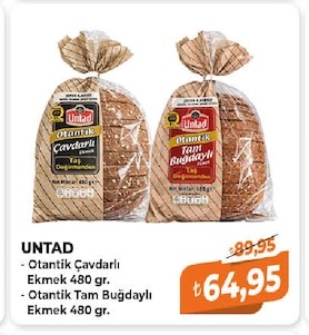 Untad - Otantik Çavdarlı Ekmek 480 Gr. - Otantik Tam Buğdaylı Ekmek 480 Gr.