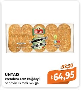 Untad Premium Tam Buğdaylı Sandviç Ekmek 375 Gr.
