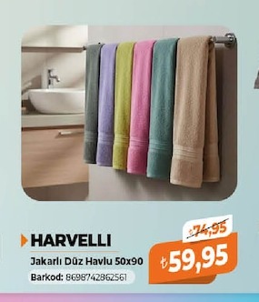 Harvelli Jakarlı Düz Havlu 50X90