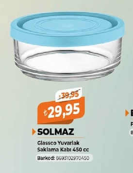 Solmaz Glassco Yuvarlak Saklama Kabı 450 Cc
