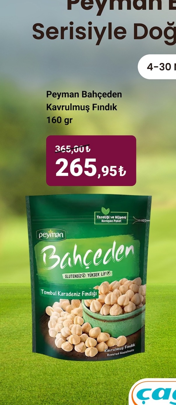 Peyman Bahçeden Kavrulmuş Fındık 160Gr