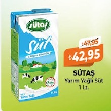 Sütaş Yarım Yağlı Süt 1 Lt.