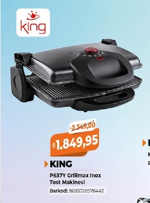 King P637Y Grillmax Inox Tost Makinesi