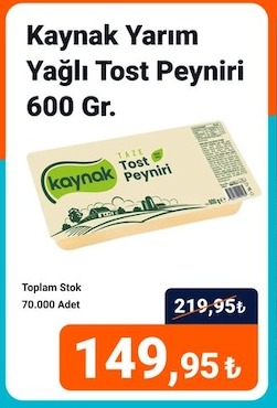 Kaynak Yarım Yağlı Tost Peyniri 600 Gr.