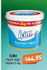 İçim Yarım Yağlı Yoğurt 3 Kg.