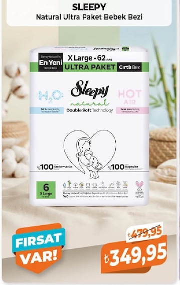 Sleepy Natural Ultra Paket Bebek Bezi X Large 62 Adet