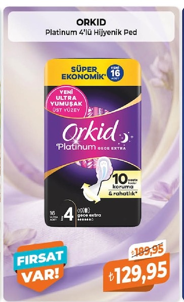 Orkid Platinum 4'Lü Hijyenik Ped Gece Extra 16 Adet