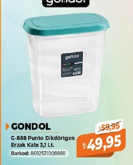 Gondol G-888 Punto Dikdörtgen Erzak Kabı 3,1 Lt.