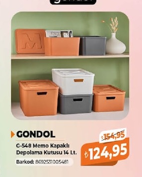 Gondol G-548 Memo Kapaklı Depolama Kutusu 14 Lt