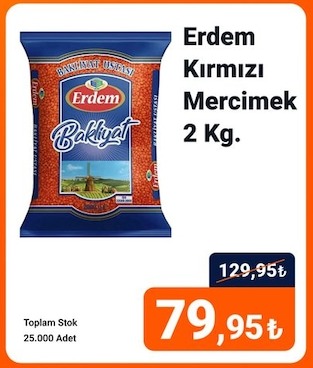 Erdem Kirmizi Mercimek 2 Kg.