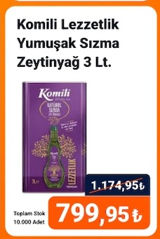 Komili Lezzetli Yumuşak Sızma Zeytinyağı 3 Lt.