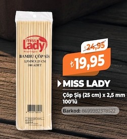 Miss Lady Bambu Çöp Şiş 25Cm 100 Adet