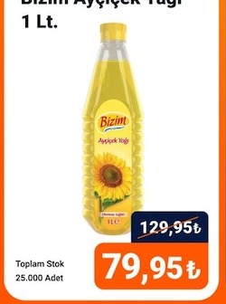 Bizim Ayçiçek Yağı 1 Lt.