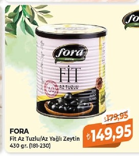 Fora Fit Az Tuzlu/Az Yağlı Zeytin 430 Gr. (181-230)