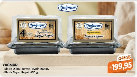 Yağmur Klasik Dilimli Beyaz Peynir 400 Gr - Klasik Beyaz Peynir 450 Gr