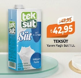 Tek Süt Yarım Yağlı Süt 1 Lt.