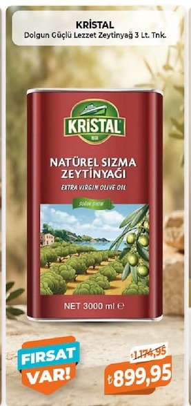 Kristal Dolgun Güçlü Lezzet Zeytinyaği 3 Lt. Tnk.