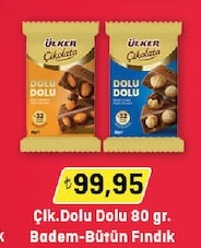 Ülker Çikolata Dolu Dolu 80 Gr. Badem-Bütün Fındık
