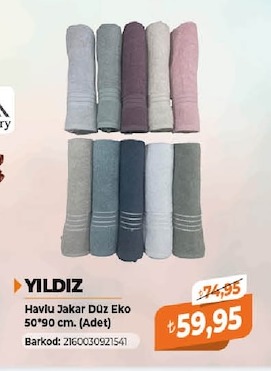 Yildiz Havlu Jakar Düz Eko 50*90 Cm (Adet)