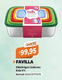 Favilla Dikdortgen Saklama Kabı 6'Lı