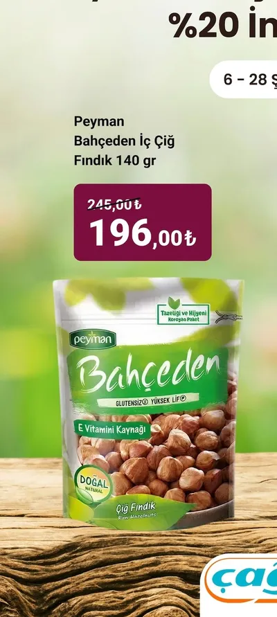 Peyman Bahçeden İç Çiğ Fındık 140 Gr
