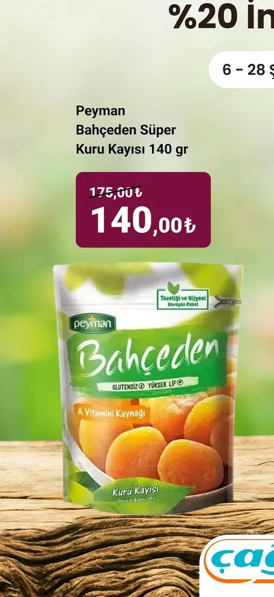Peyman Bahçeden Süper Kuru Kayısı 140 Gr