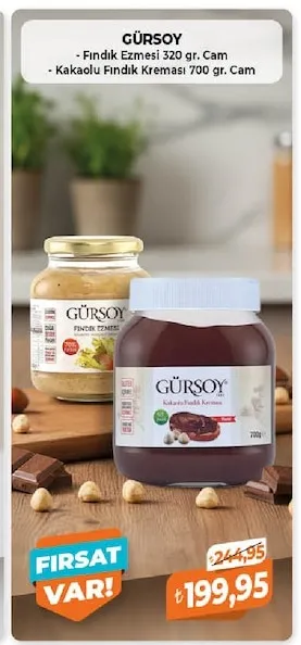 Gürsoy Fındık Ezmesi 320 Gr. Cam - Kakaolu Fındık Kreması 700 Gr. Cam