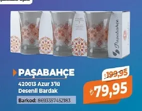 Paşabahçe 420013 Azur 3'Lü Desenli Bardak