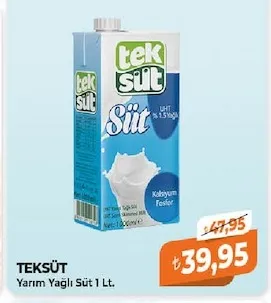 Teksüt Yarım Yağlı Süt 1 Lt.