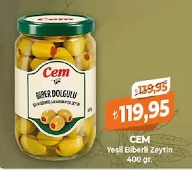 Cem Yeşil Biberli Zeytin 400 Gr.