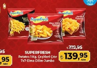Superfresh Patates 1 Kg. Çeşitleri Çıtır 7X7-Elma Dilim-Jumbo