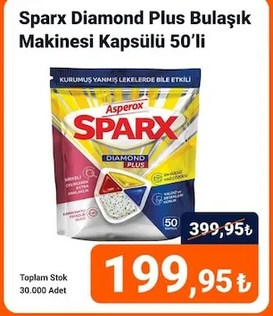 Sparx Diamond Plus Bulaşık Makinesi Kapsülü 50'Li