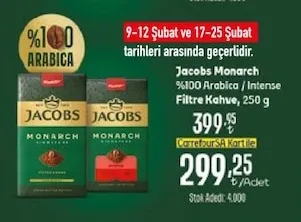 Jacobs Monarch %100 Arabica / Intense Filtre Kahve, 250 G