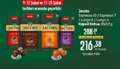 Jacobs Espresso 10 / Espresso 7 / Lungo 8 / Lungo 6 Kapsül Kahve, 10X5,2 G
