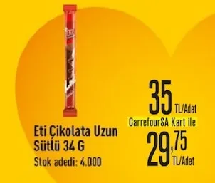 Eti Çikolata Uzun Sütlü 34 G