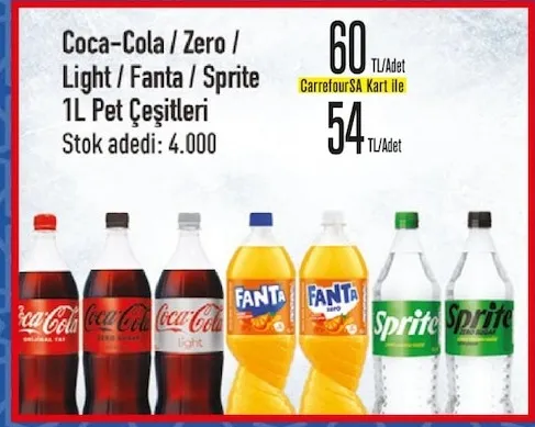 Coca-Cola / Zero / Light / Fanta / Sprite 1L Pet Çeşitleri