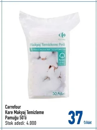 Carrefour Kare Makyaj Temizleme Pamuğu 50'Li