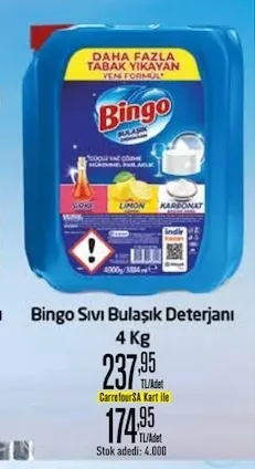 Bingo Sıvı Bulaşık Deterjanı 4 Kg