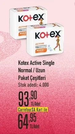 Kotex Active Single Normal / Uzun Paket Çeşitleri