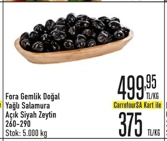 Fora Gemlik Doğal Yağlı Salamura Açık Siyah Zeytin 260-290