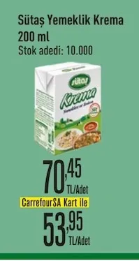 Sütaş Yemeklik Krema 200 Ml