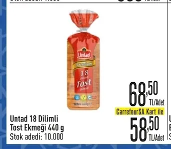 Untad 18 Dilimli Tost Ekmeği 440 G