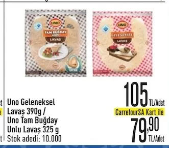 Uno Geleneksel Lavaş 390G / Uno Tam Buğday Unlu Lavaş 325 G