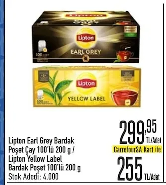 Lipton Earl Grey Bardak Poşet Çay 100'Lü 200 G / Lipton Yellow Label Bardak Poşet 100'Lü 200 G