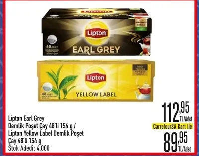 Lipton Earl Grey Demlik Poşet Çay 48'Li 154 G / Lipton Yellow Label Demlik Poşet Çay 48'Li 154 G