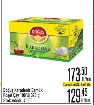 Doğuş Karadeniz Demlik Poşet Çay 100'Lü 320 G
