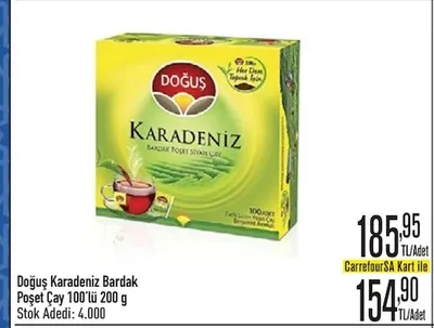 Doğuş Karadeniz Bardak Poşet Çay 100'Lü 200 G