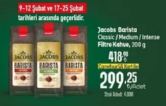 Jacobs Barista Classic / Medium / Intense Filtre Kahve, 200 G