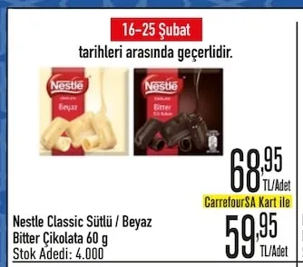 Nestle Classic Sütlü / Beyaz Bitter Çikolata 60 G